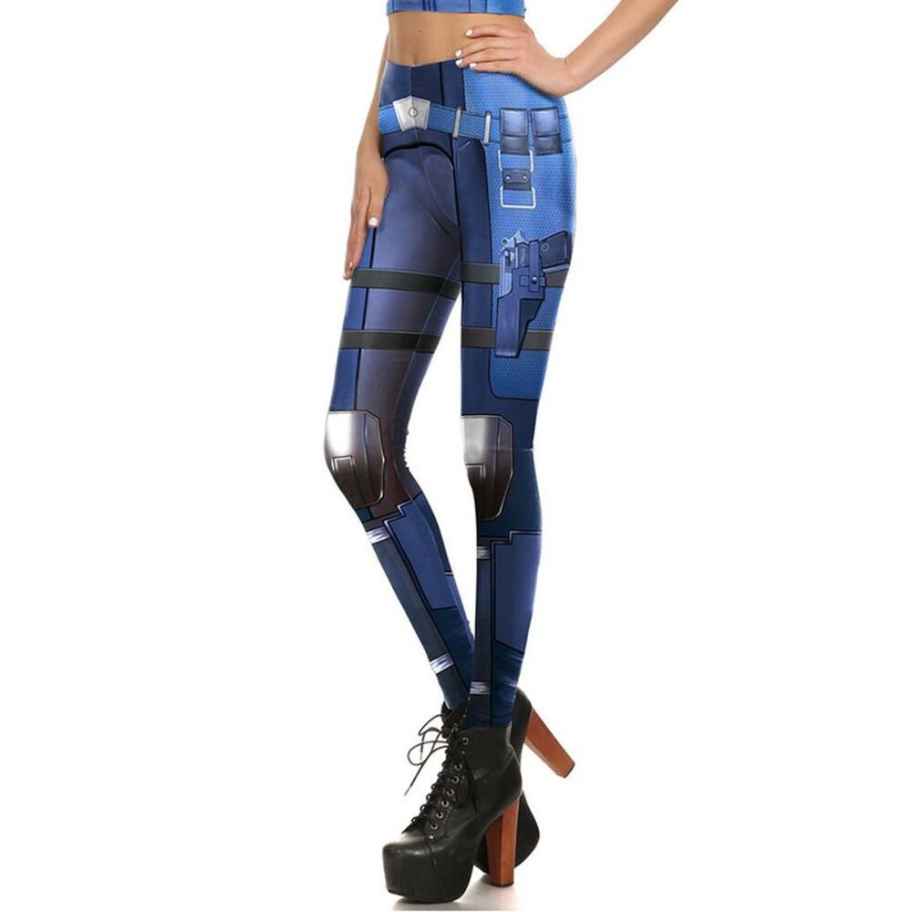 World of Leggings Premium Graphic Blue Cyber Armor Leggings